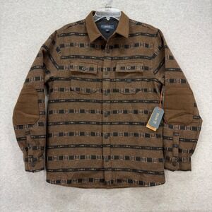 Roark Flannel Shirt Jacket Men Small Brown Aztec Tribal Striped Wool Blend NEW